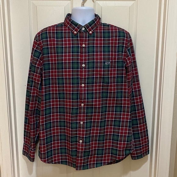 Vineyard Vines SLIM FIT L/S Tucker Shirt-Red/Green Plaid- Size Large‎ - Picture 1 of 8